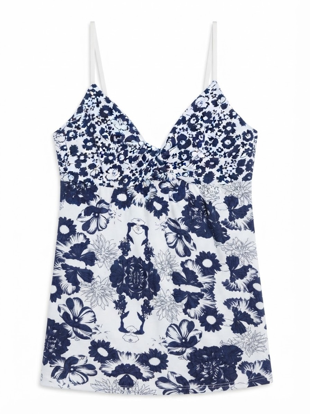 H&O Navy and White Floral Twist Front Spaghetti Strap Cami Medium